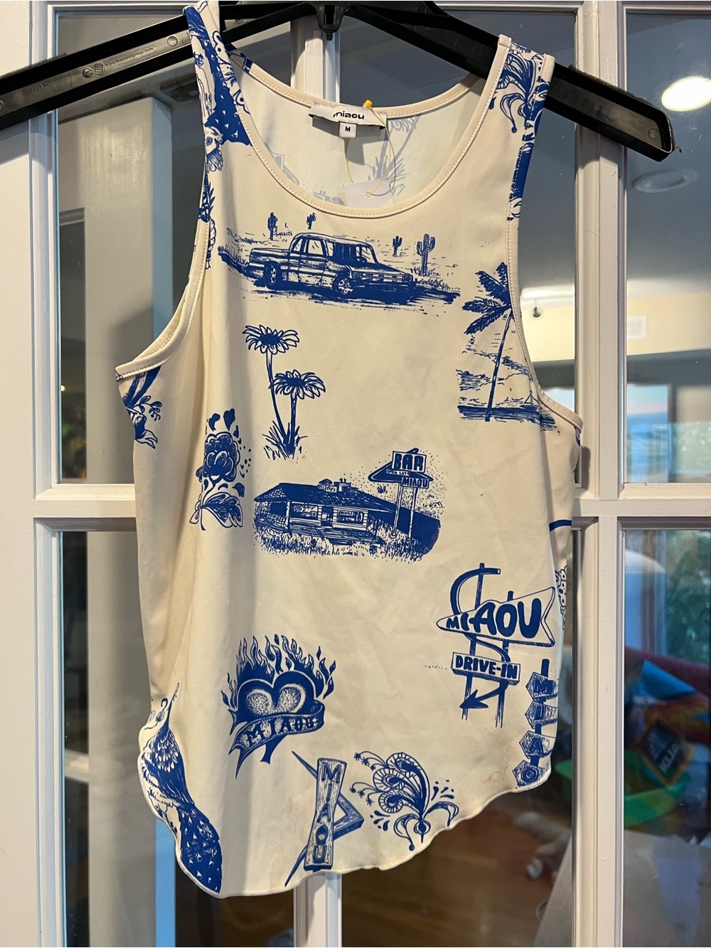 Miaou Cream Tank with Blue Scenic Graphic Print